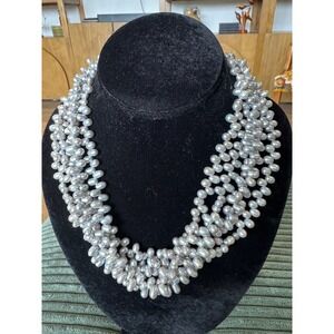 Lucas Lameth Gray Pearl Necklace 925 Silver Clasp Multi Strand‎ Statement